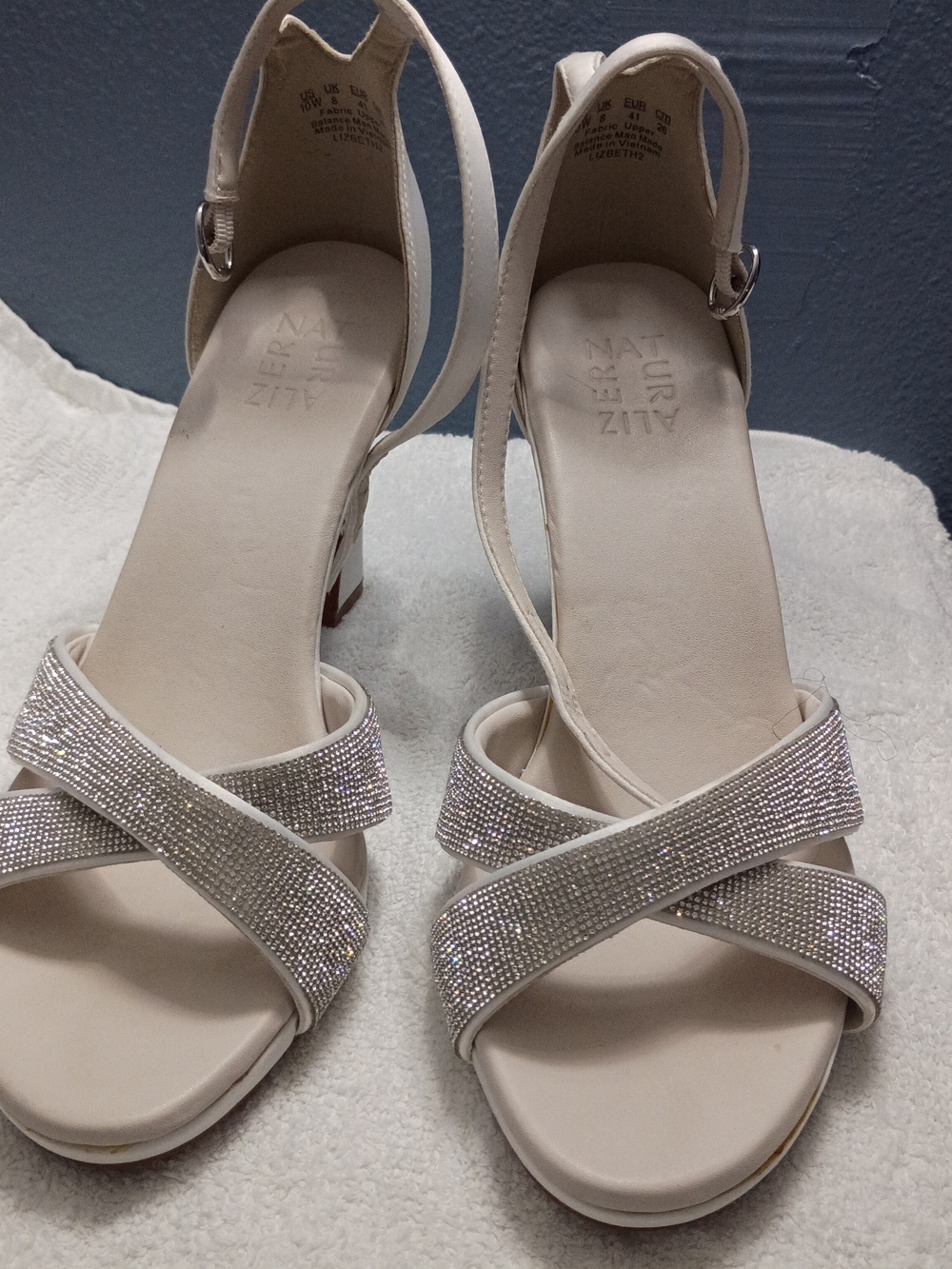 Naturalizer Ivory Crystal Cross-Strap Heeled Sandals